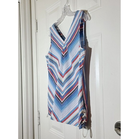 Brooks Brothers Top Womens Size 8 Sleeveless Lace Up Side Striped V-Neck Cotton - Picture 2 of 9